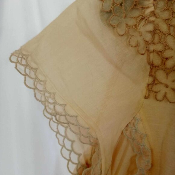 BCBG Maxazria Runway Tan Beige Lace Semi Sheer Drop Waist Mini Dress Size Small - Picture 6 of 14